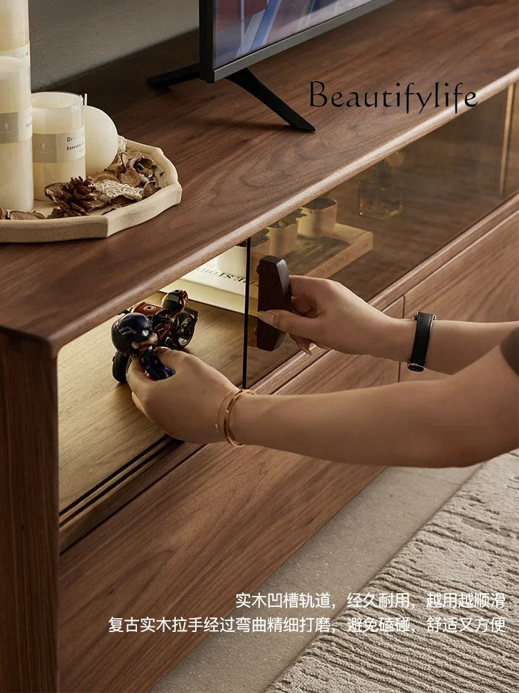 c Black walnut TV cabinet floor retro style small apartment living room storage household solid wood floor cabinet
c Black walnut TV cabinet floor retro style small apartment living room storage household solid wood floor cabinet