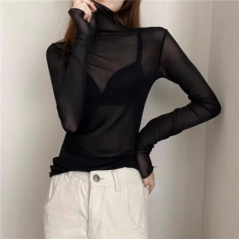 Sexy Women T Shirt See Through Transparent Mesh Tops Long Sleeve Sheer Slim Ladies Solid Turtleneck Silk T-Shirt Lace Crop Top
Sexy Women T Shirt See Through Transparent Mesh Tops Long Sleeve Sheer Slim Ladies Solid Turtleneck Silk T-Shirt Lace Crop Top