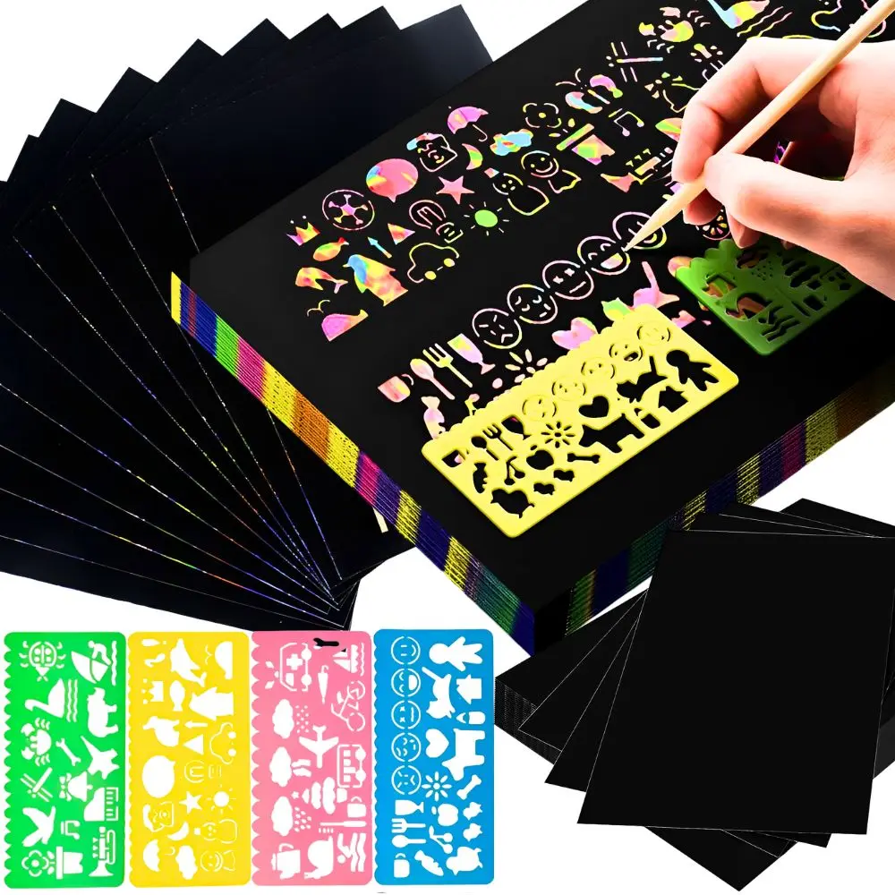 10pcs 32K Magic Rainbow Scratch Drawing Papers & 4pcs/set Multi Shape Stencil Ruler Set, DIY Doodle Art Craft Kit YMY
10pcs 32K Magic Rainbow Scratch Drawing Papers & 4pcs/set Multi Shape Stencil Ruler Set, DIY Doodle Art Craft Kit YMY
