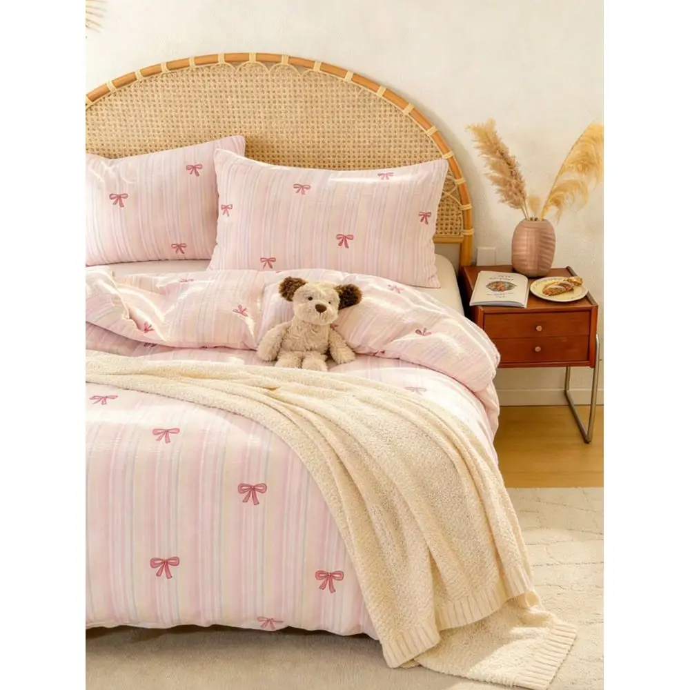 Cream Duvet Cover 3 Pieces Set , Rainbow Striped Bow Design, Soft SkinFriendly DoubleLayer Gauze, Lightweight Breathable CloudL
Cream Duvet Cover 3 Pieces Set , Rainbow Striped Bow Design, Soft SkinFriendly DoubleLayer Gauze, Lightweight Breathable CloudL