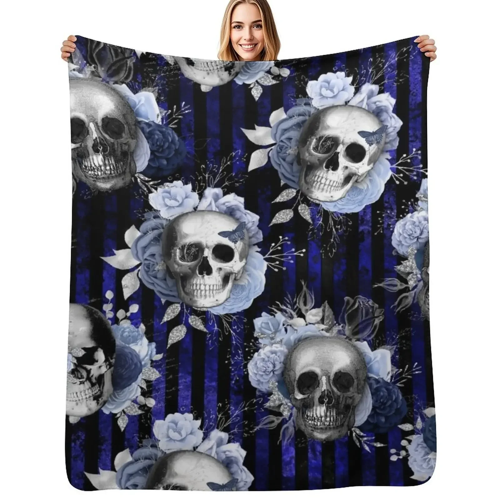 Watercolor Roses and Vintage Skull Mixed Media Pattern. Gothic blue dark beauty. Throw Blanket Thin Cute Flannel Fabric Blanket
Watercolor Roses and Vintage Skull Mixed Media Pattern. Gothic blue dark beauty. Throw Blanket Thin Cute Flannel Fabric Blanket