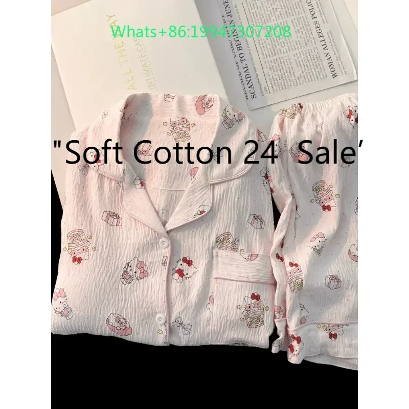 Summer new pink lapel pure cotton cute cartoon HelloKitty pajamas women's short-sleeved shorts sweet loungewear set
Summer new pink lapel pure cotton cute cartoon HelloKitty pajamas women's short-sleeved shorts sweet loungewear set