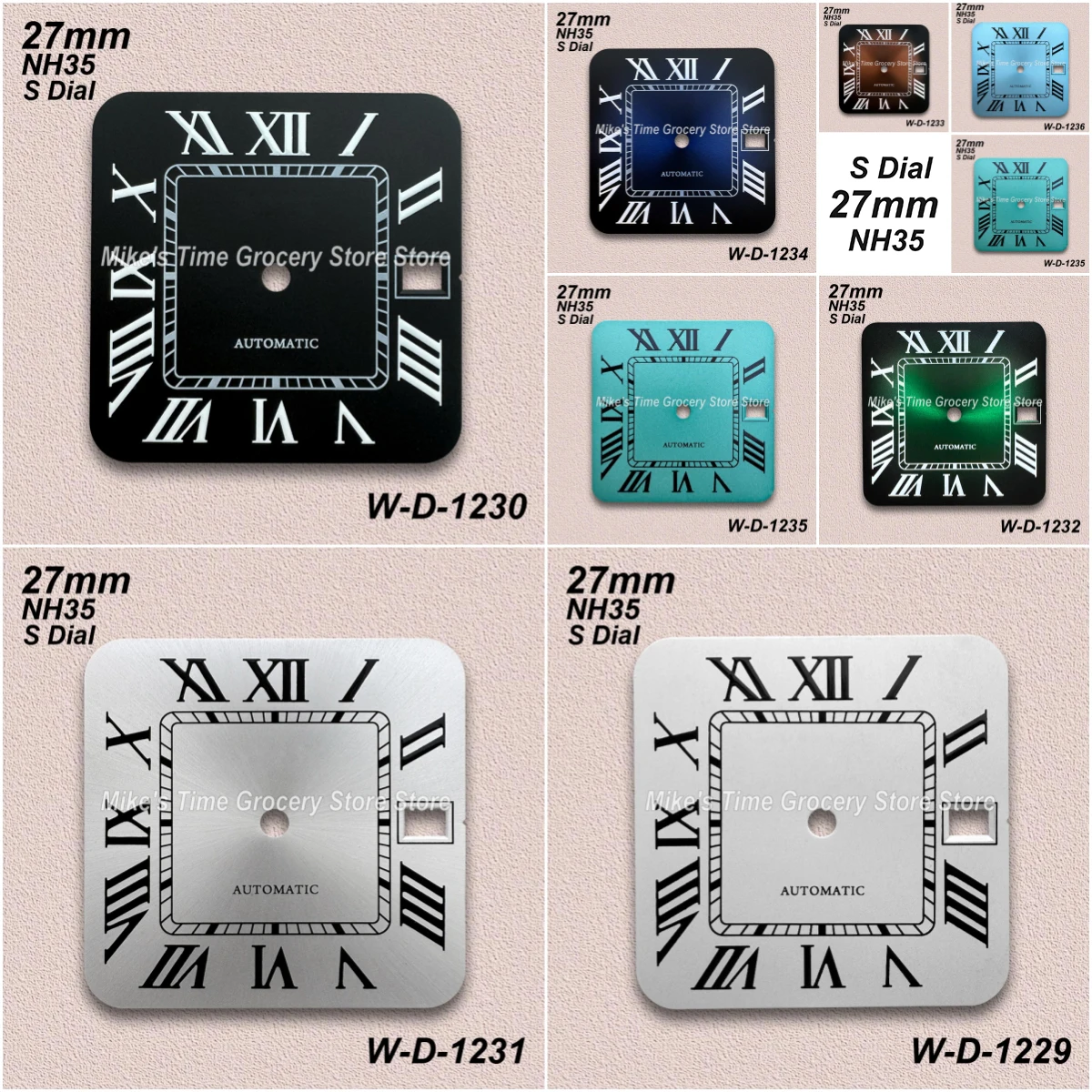 27mm S Logo Square Rome Dial Fit NH35/NH36/4R/7S Automatic Movement Fit 6 O'clock Watch Modification Accessories 3/3.8/4O'clock
27mm S Logo Square Rome Dial Fit NH35/NH36/4R/7S Automatic Movement Fit 6 O'clock Watch Modification Accessories 3/3.8/4O'clock