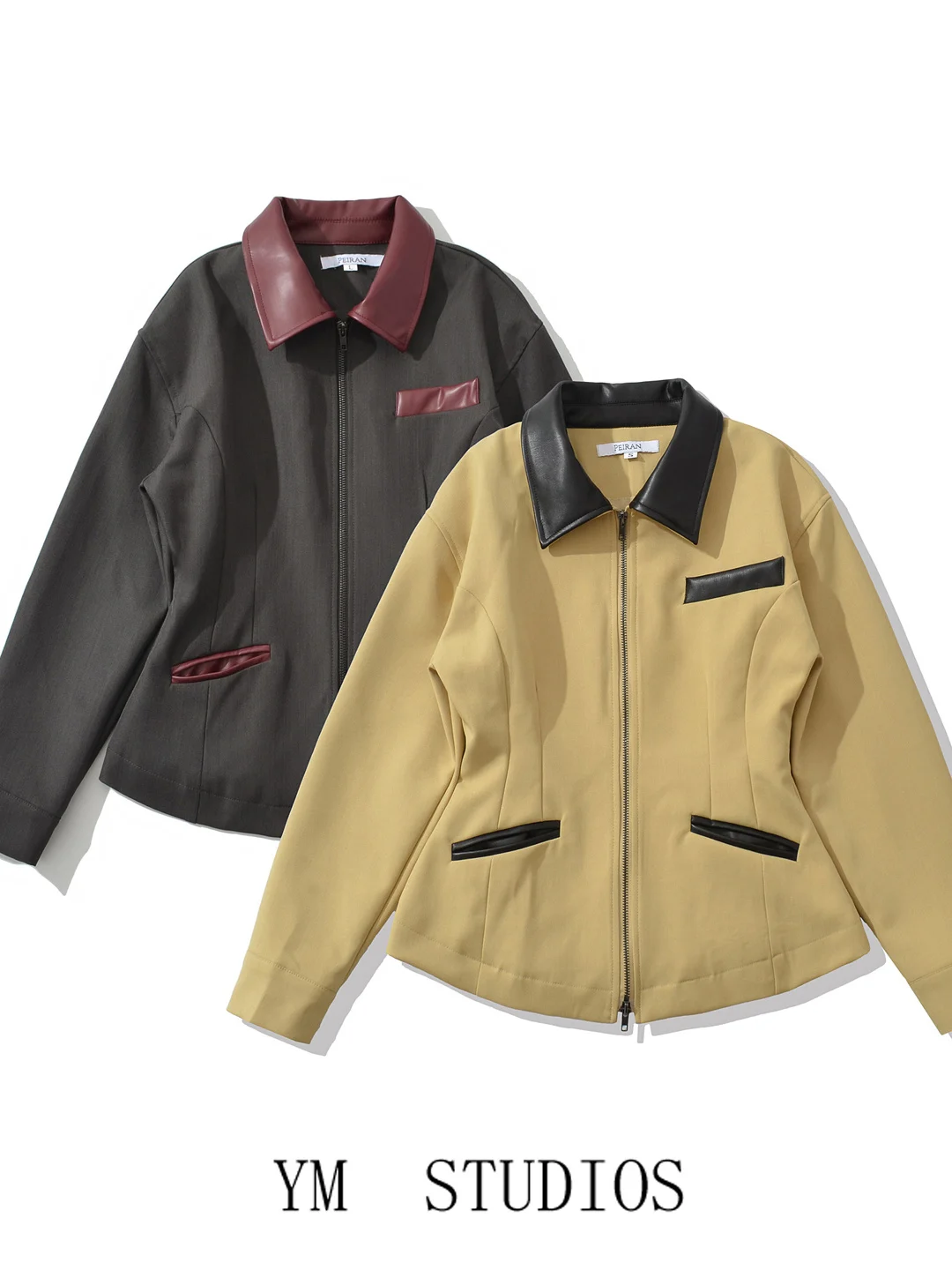 Women's Slim Fit Zipper ort Jaet American Sle Color Blo Collar Leather Trim Spring Autumn Workwear Coat for Ladies
Women's Slim Fit Zipper ort Jaet American Sle Color Blo Collar Leather Trim Spring Autumn Workwear Coat for Ladies