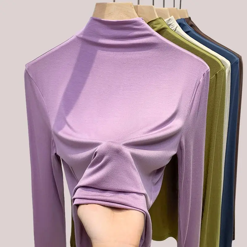 2025 New Casual Spring Autumn Classic Style High-Neck Modal Women's T-Shirt Top Slim Fit Stretch High-End Purple Lady Tee Top
2025 New Casual Spring Autumn Classic Style High-Neck Modal Women's T-Shirt Top Slim Fit Stretch High-End Purple Lady Tee Top