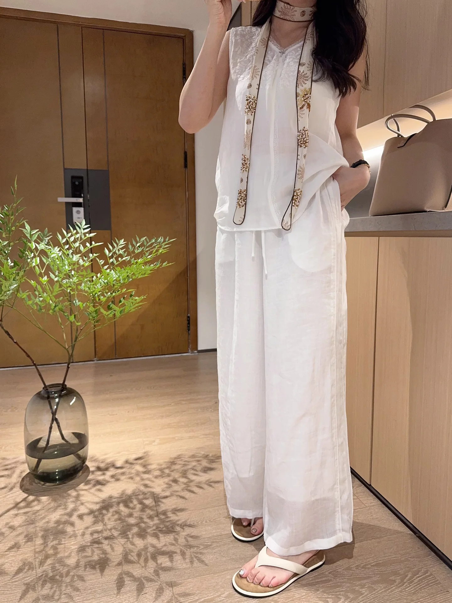 Summer Unique Wide Leg Pants Linen Straight Cut High Waist Elastic Waistband White Casual Trousers for Women Daily Wear
Summer Unique Wide Leg Pants Linen Straight Cut High Waist Elastic Waistband White Casual Trousers for Women Daily Wear
