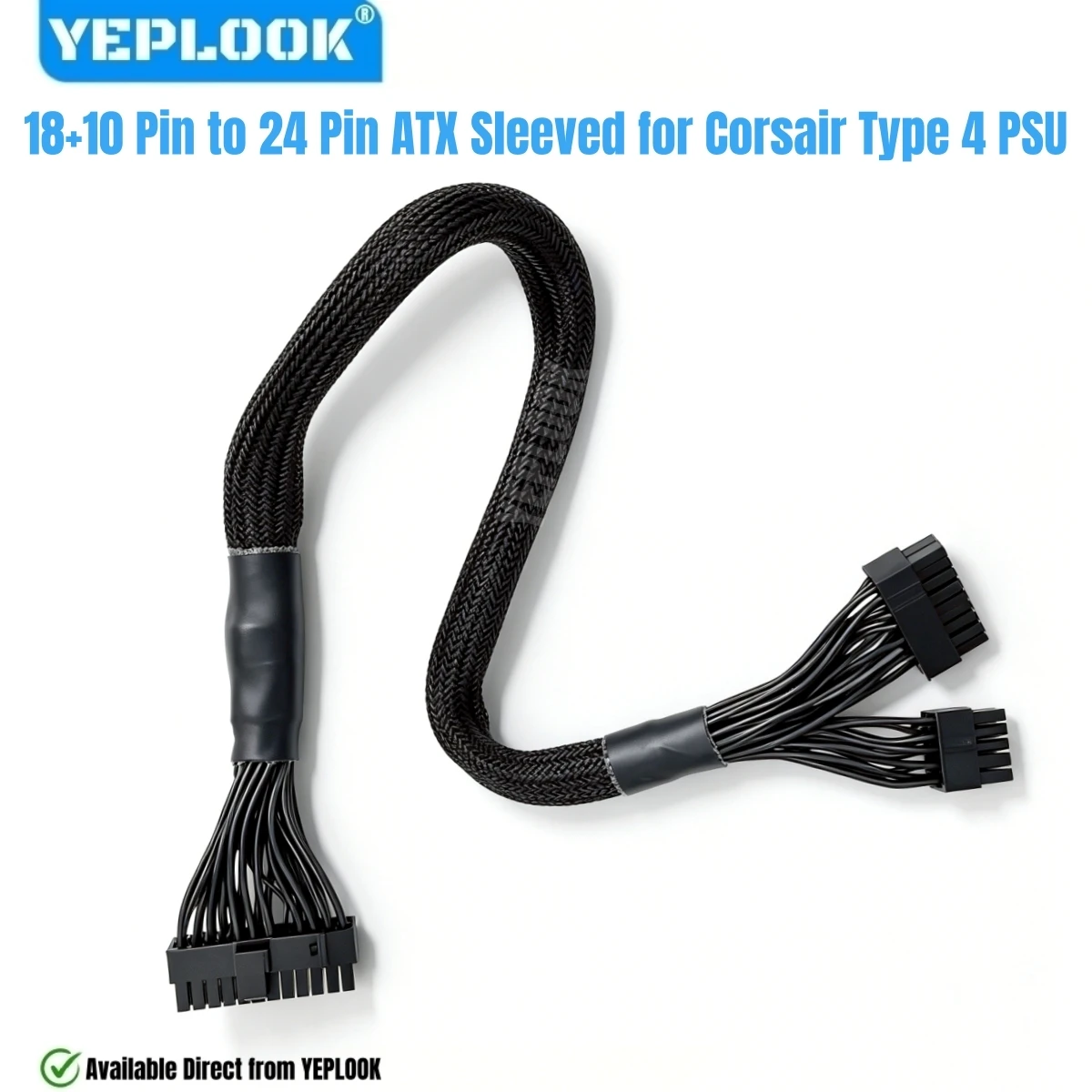 18+10Pin to 24Pin ATX Sleeved Main Motherboard Power Cable for Corsair HX1200, HX1000, HX8500, HX750 Platinum Type 4 Modular PSU
18+10Pin to 24Pin ATX Sleeved Main Motherboard Power Cable for Corsair HX1200, HX1000, HX8500, HX750 Platinum Type 4 Modular PSU