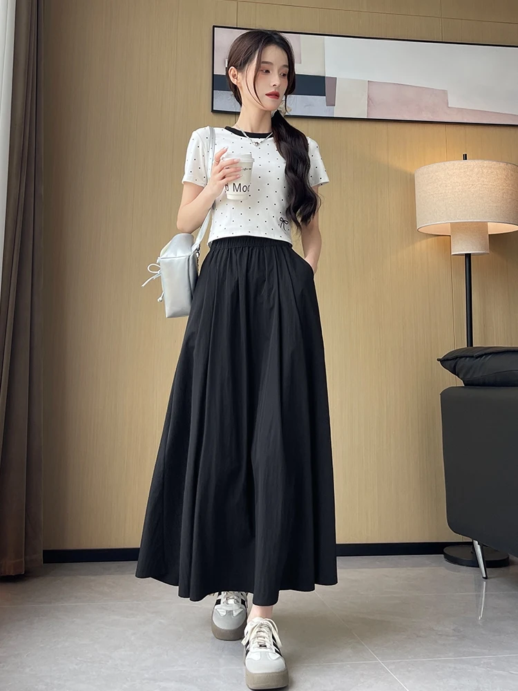 Юбка из ледяного шелка с высокой талией, трапециевидной формы, повседневная тонкая летняя длинная юбка, женская модная трендовая универсальная свободная посадка для поездок на работу
Юбка из ледяного шелка с высокой талией, трапециевидной формы, повседневная тонкая летняя длинная юбка, женская модная трендовая универсальная свободная посадка для поездок на работу