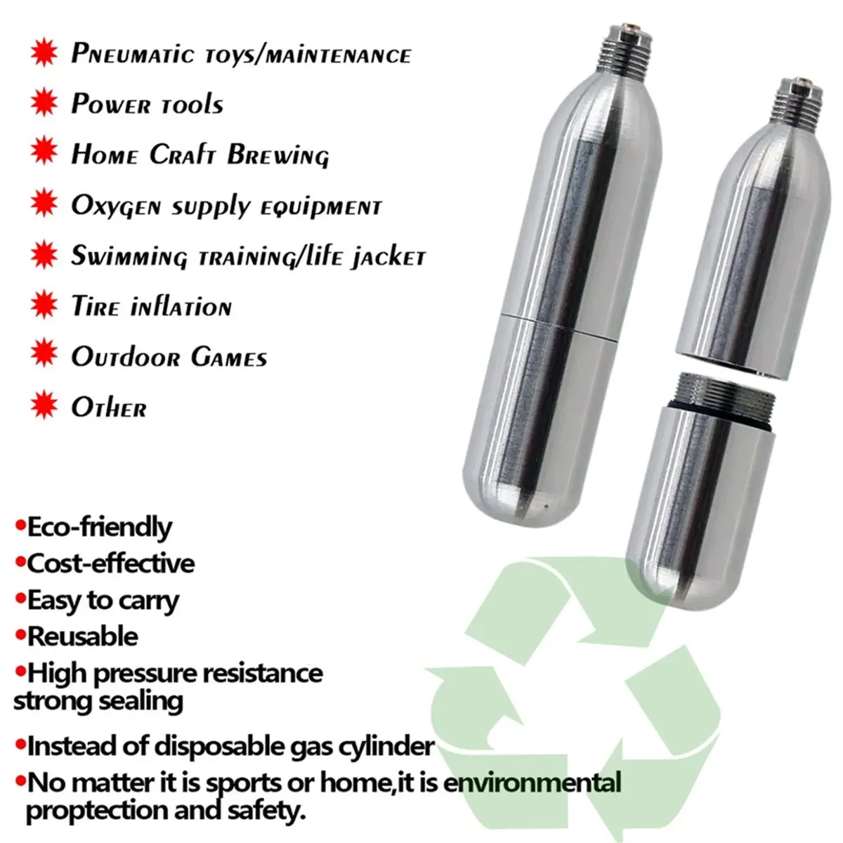 A1139P ~Stainless Steel Reused Bottle Refillable Co2 Cartridges for Air Tools Carbonated Brewing Soda Firefighting 24g
A1139P ~Stainless Steel Reused Bottle Refillable Co2 Cartridges for Air Tools Carbonated Brewing Soda Firefighting 24g