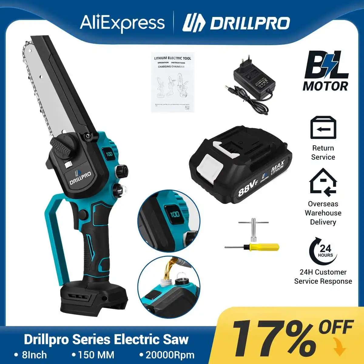 Drillpro 8 Inch Brushless Electric Saw Chainsaw Cordless Oil Spray 20000RPM Woodworking Cutting Power Tool for Makita Battery
Drillpro 8 Inch Brushless Electric Saw Chainsaw Cordless Oil Spray 20000RPM Woodworking Cutting Power Tool for Makita Battery