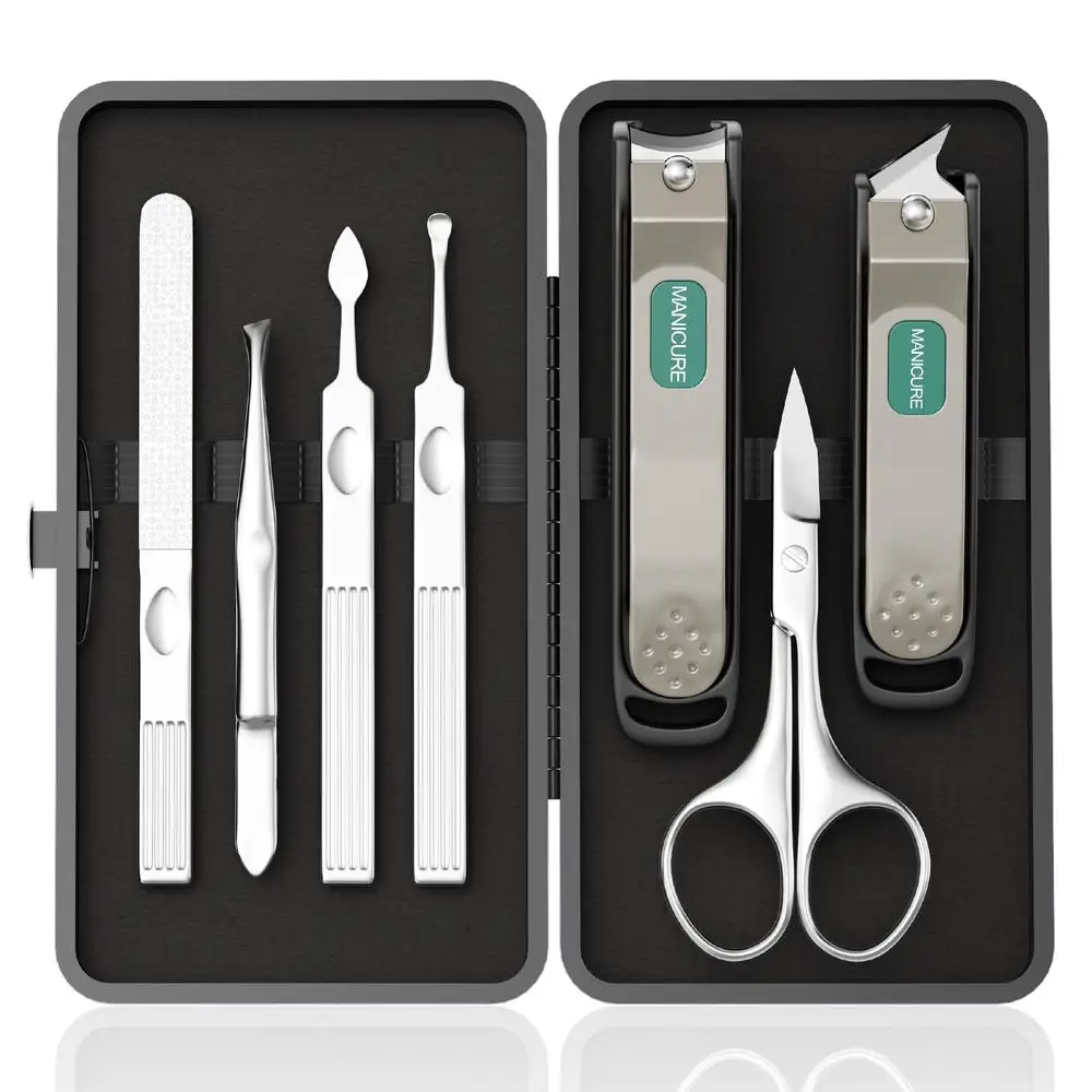 7-Piece Stainless Steel Unisex Nail Care Kit with Large Clippers in Black Leather Case
7-Piece Stainless Steel Unisex Nail Care Kit with Large Clippers in Black Leather Case