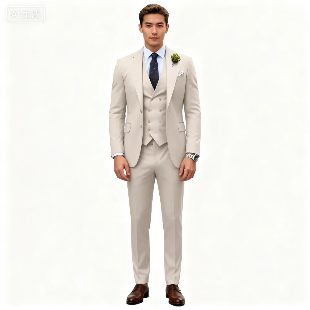 Novo Beige Business Smoking 3-Piece Male Terno Unique Breasted Wedding Groomsmen Formal Suit Jacket Vest Pants Set
Novo Beige Business Smoking 3-Piece Male Terno Unique Breasted Wedding Groomsmen Formal Suit Jacket Vest Pants Set
