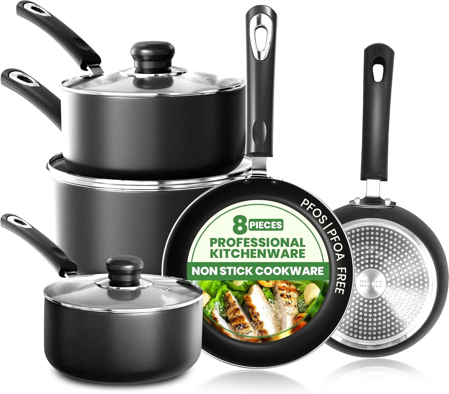 8 Piece Nonstick Pots and Pans Set, Induction Compatible Cookware with Frying Pans and Saucepans, Black
8 Piece Nonstick Pots and Pans Set, Induction Compatible Cookware with Frying Pans and Saucepans, Black