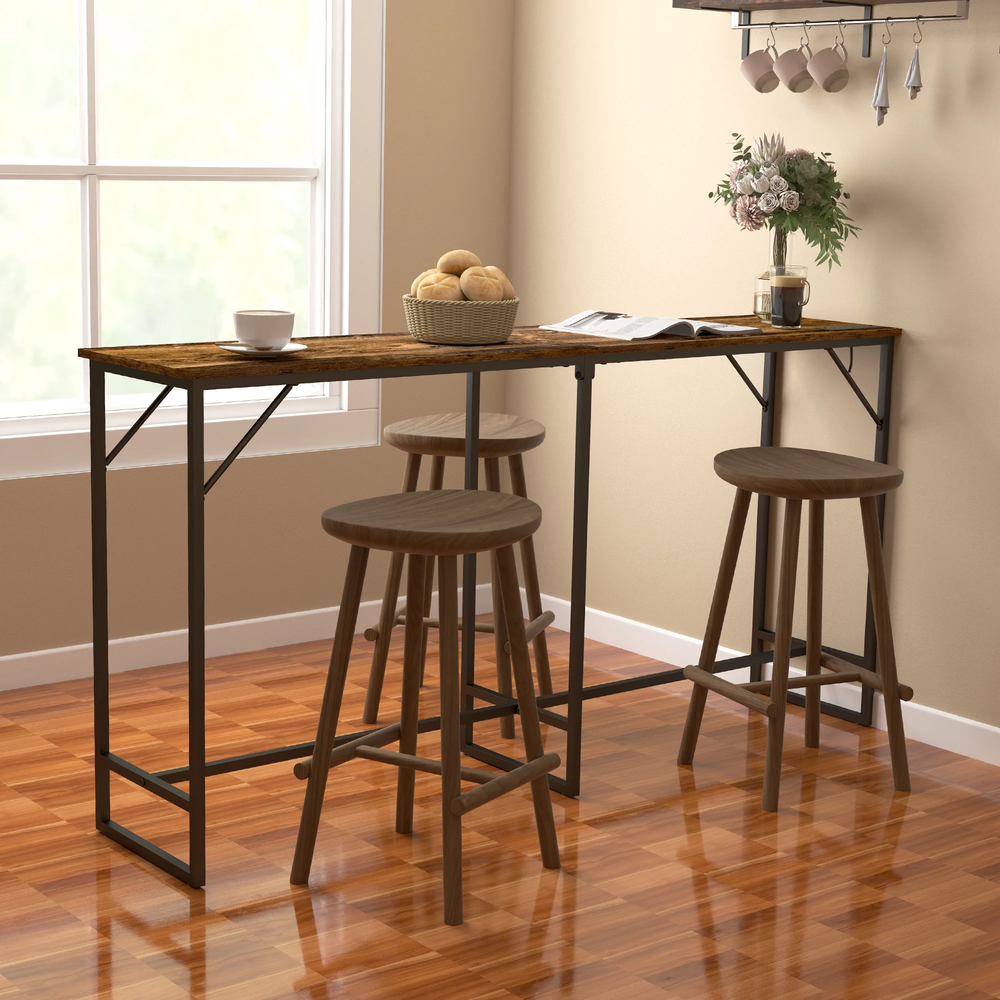 70" Bar Table with Charging Station, Bar Height Pub Table
70" Bar Table with Charging Station, Bar Height Pub Table