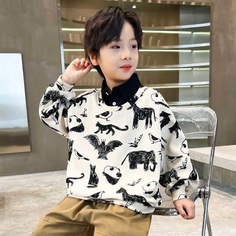 Spring Fashion Baby Short Sleeve Boys Cartoon Fake two pieces Top Shirt+Loose Pants 2pcs Children Set Casual Handsome Suits
Spring Fashion Baby Short Sleeve Boys Cartoon Fake two pieces Top Shirt+Loose Pants 2pcs Children Set Casual Handsome Suits
