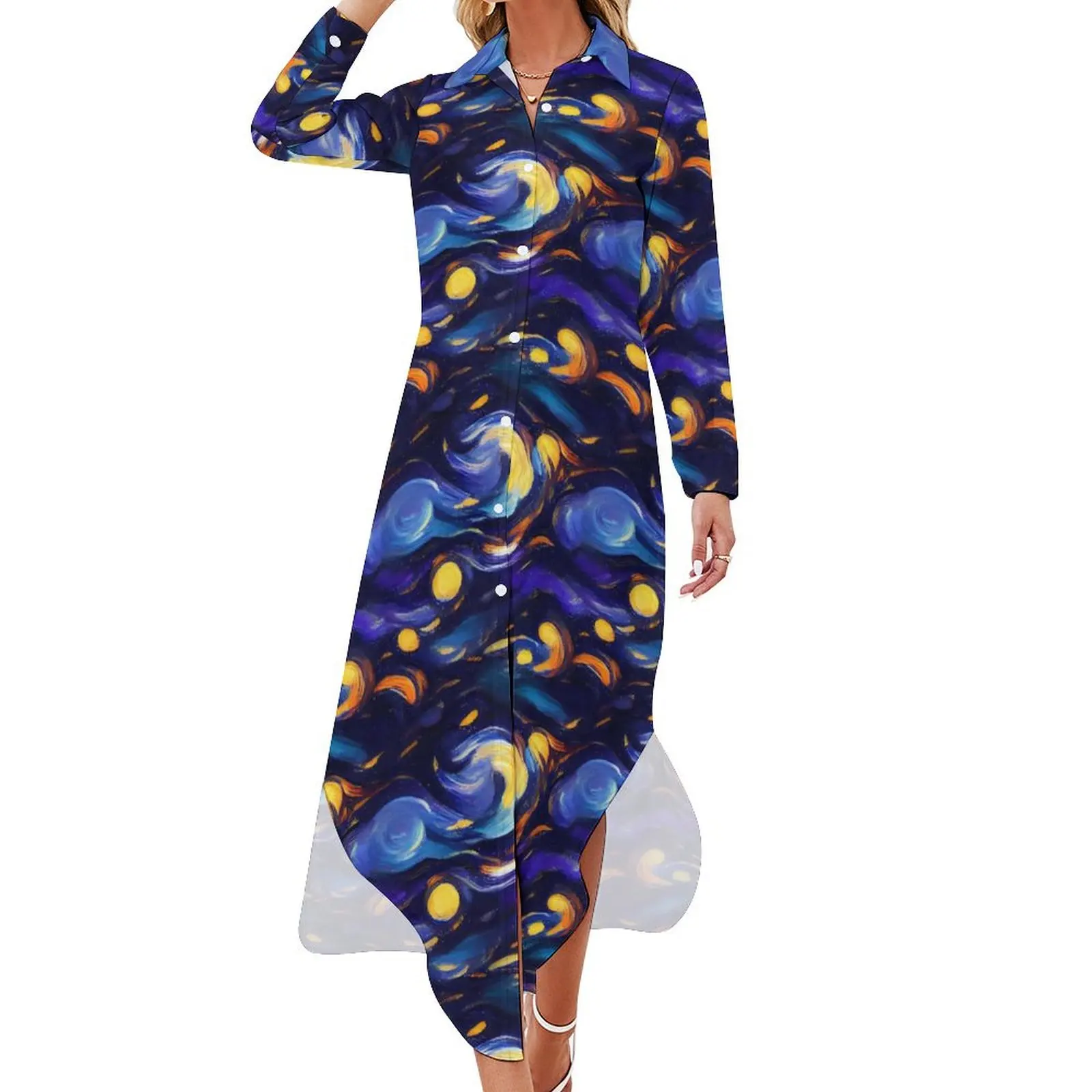 Starry Night Chiffon Dress Abstract Famous Painting Retro Dresses Womens Long Sleeve Street Wear V Neck Oversize Casual Dress
Starry Night Chiffon Dress Abstract Famous Painting Retro Dresses Womens Long Sleeve Street Wear V Neck Oversize Casual Dress