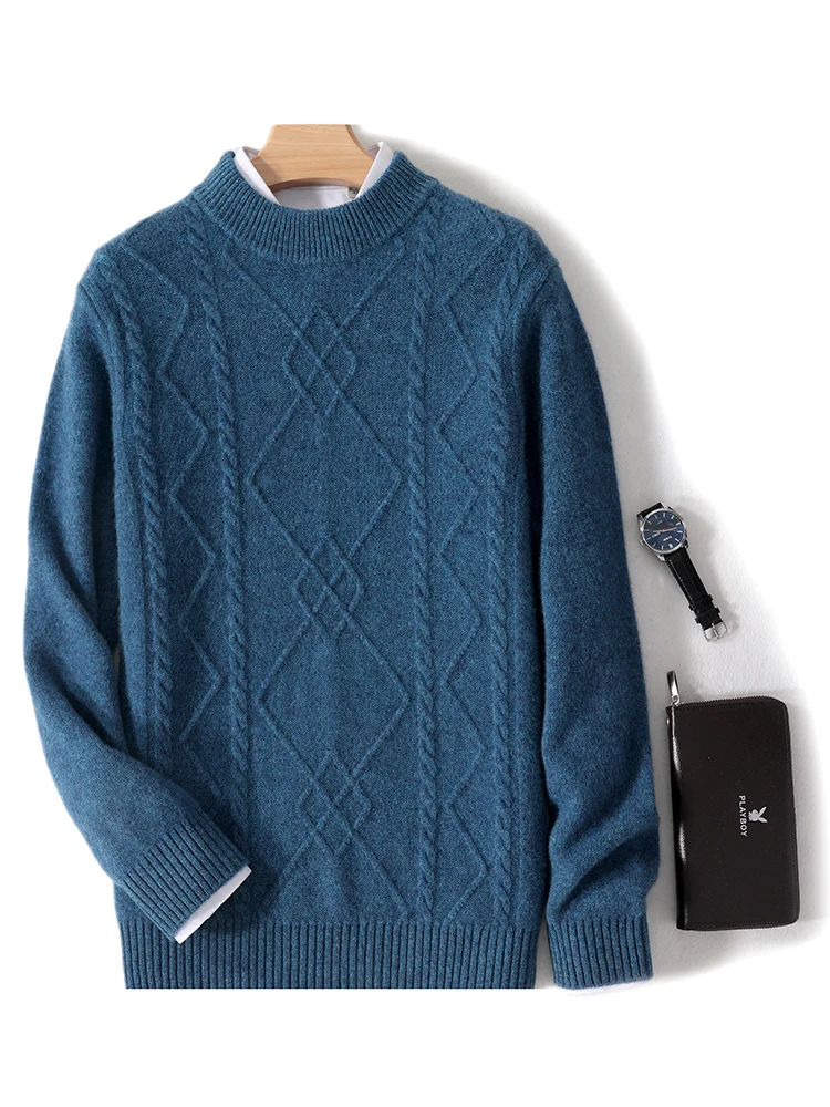 Men's Sweater Pullovers Mock Neck Cashmere Autumn Winter 100% Merino Wool Knitwear Twist Flower Casual Thick Male Clothing Tops
Men's Sweater Pullovers Mock Neck Cashmere Autumn Winter 100% Merino Wool Knitwear Twist Flower Casual Thick Male Clothing Tops