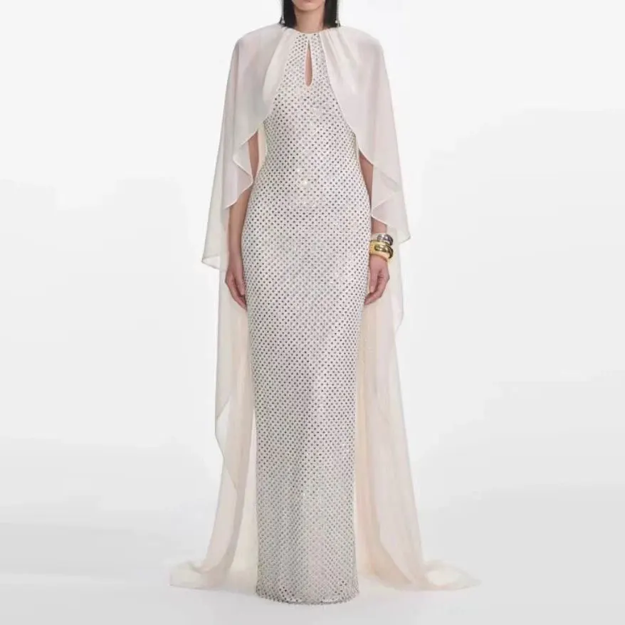 Women Hot stamping cape slim fit long dress fashion party luxurious maxi dress
Women Hot stamping cape slim fit long dress fashion party luxurious maxi dress