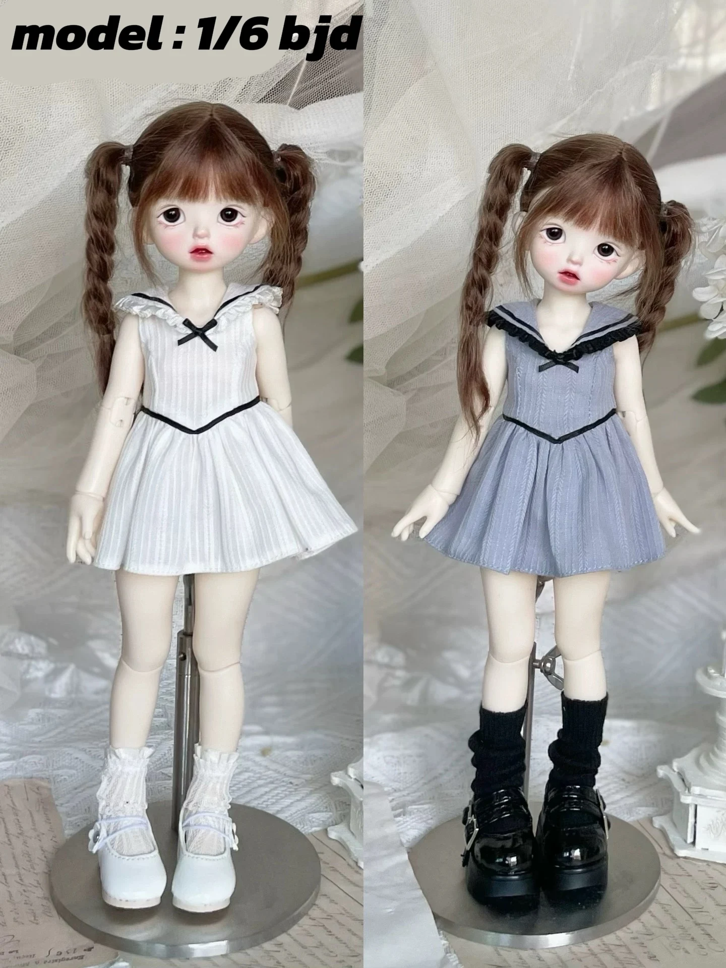 BJD (1/6 BJD Doll Clothes) Baby Clothes School Style Preppy Sleeveless Dress White Dress Gray Blue Dress
BJD (1/6 BJD Doll Clothes) Baby Clothes School Style Preppy Sleeveless Dress White Dress Gray Blue Dress