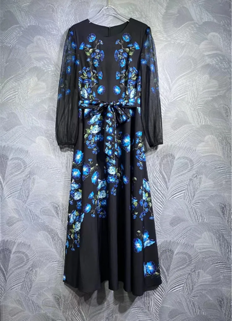 Europe and the United States women's 2024 summer new Round neck Long sleeve blue flower print Fashion pleated dress XXL
Europe and the United States women's 2024 summer new Round neck Long sleeve blue flower print Fashion pleated dress XXL