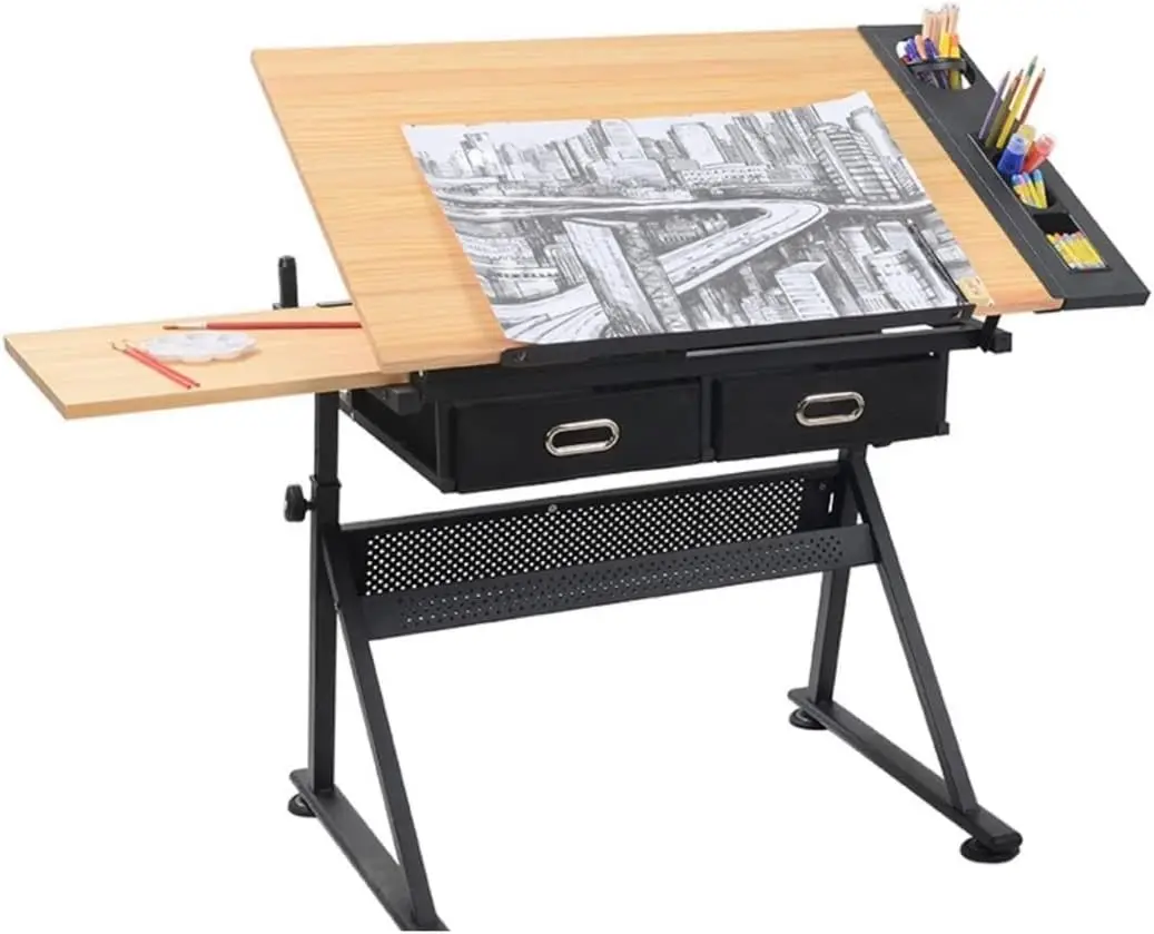 Adjustable Professional Drawing Desk, Wooden Tabletop,Tiltable Craft Table with Storage, Large Art Desk, for Home, Office, Draft
Adjustable Professional Drawing Desk, Wooden Tabletop,Tiltable Craft Table with Storage, Large Art Desk, for Home, Office, Draft
