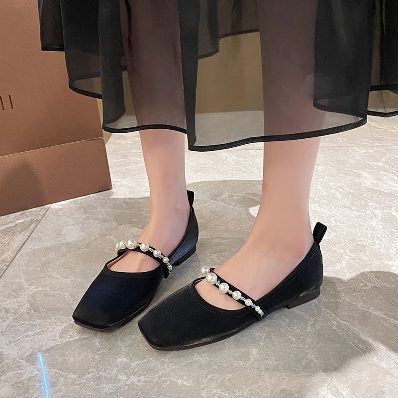 Womens Square Toe Mary Jane Flats With Pearl Strap Slip On Low Heel Casual Shoes For Bridal Party And Daily Wear
Womens Square Toe Mary Jane Flats With Pearl Strap Slip On Low Heel Casual Shoes For Bridal Party And Daily Wear