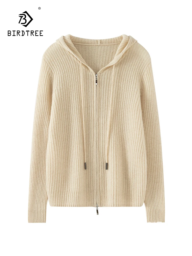 BirdTree, 100%Pure Cashmere Elegant Hooded Sweaters, Women Long Sleeve Zipper, Loose Thick Cardigan, 2024 Fall Winter T48213QC
BirdTree, 100%Pure Cashmere Elegant Hooded Sweaters, Women Long Sleeve Zipper, Loose Thick Cardigan, 2024 Fall Winter T48213QC
