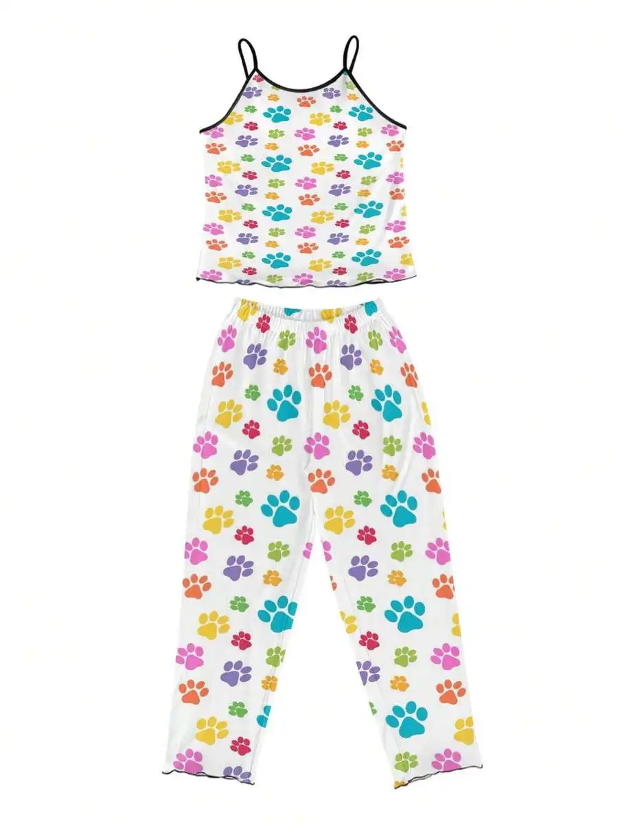 Womens Pajama Set Colorful Paw Print Pattern White Sleepwear Comfortable Lounge Wear
Womens Pajama Set Colorful Paw Print Pattern White Sleepwear Comfortable Lounge Wear