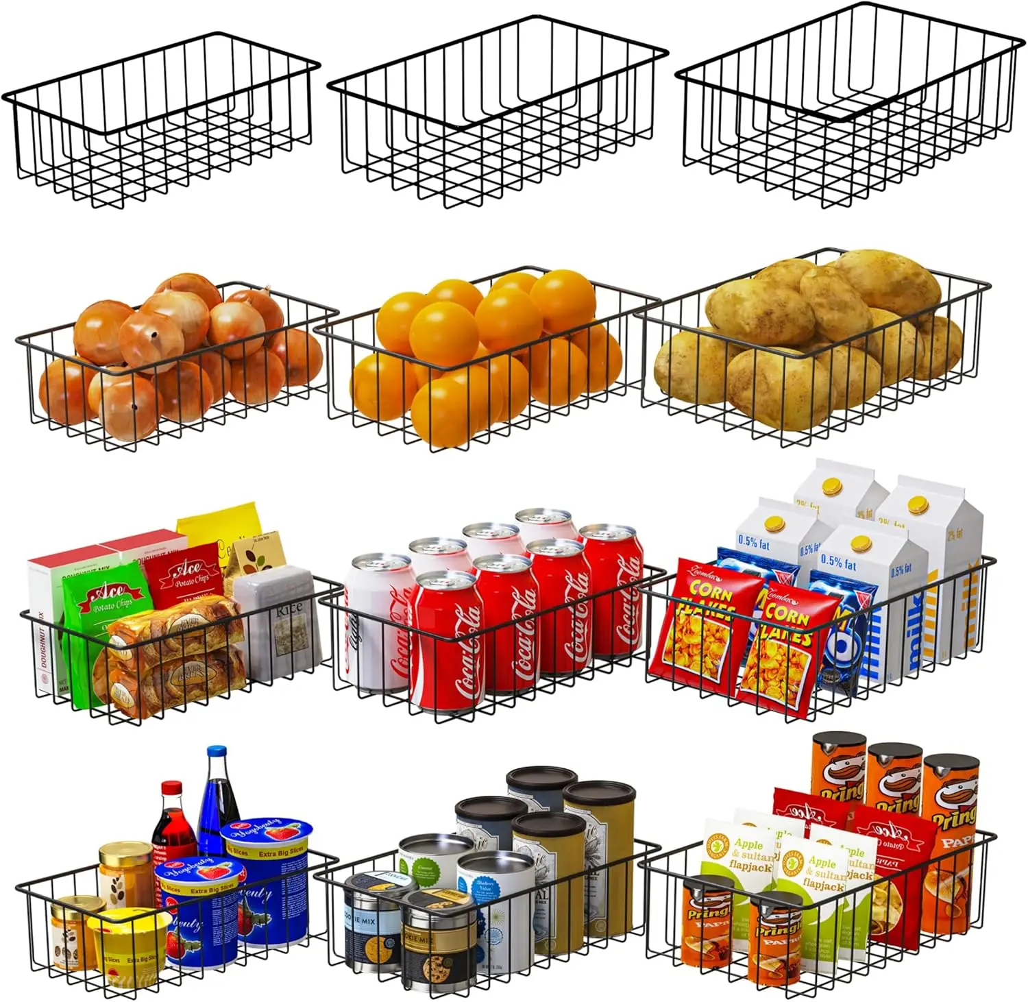 12 Pack Small Wire Storage Baskets Three Sizes for Pantry Kitchen Bathroom Organizer Black
12 Pack Small Wire Storage Baskets Three Sizes for Pantry Kitchen Bathroom Organizer Black