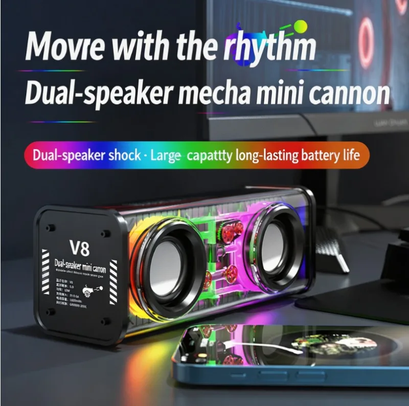 V8 Transparent Mecha Speakers Bluetooth 5.0 Wireless Double Bass Diaphragm Subwoofer Music TWS RGB Light Mini Party Loudspeaker
V8 Transparent Mecha Speakers Bluetooth 5.0 Wireless Double Bass Diaphragm Subwoofer Music TWS RGB Light Mini Party Loudspeaker