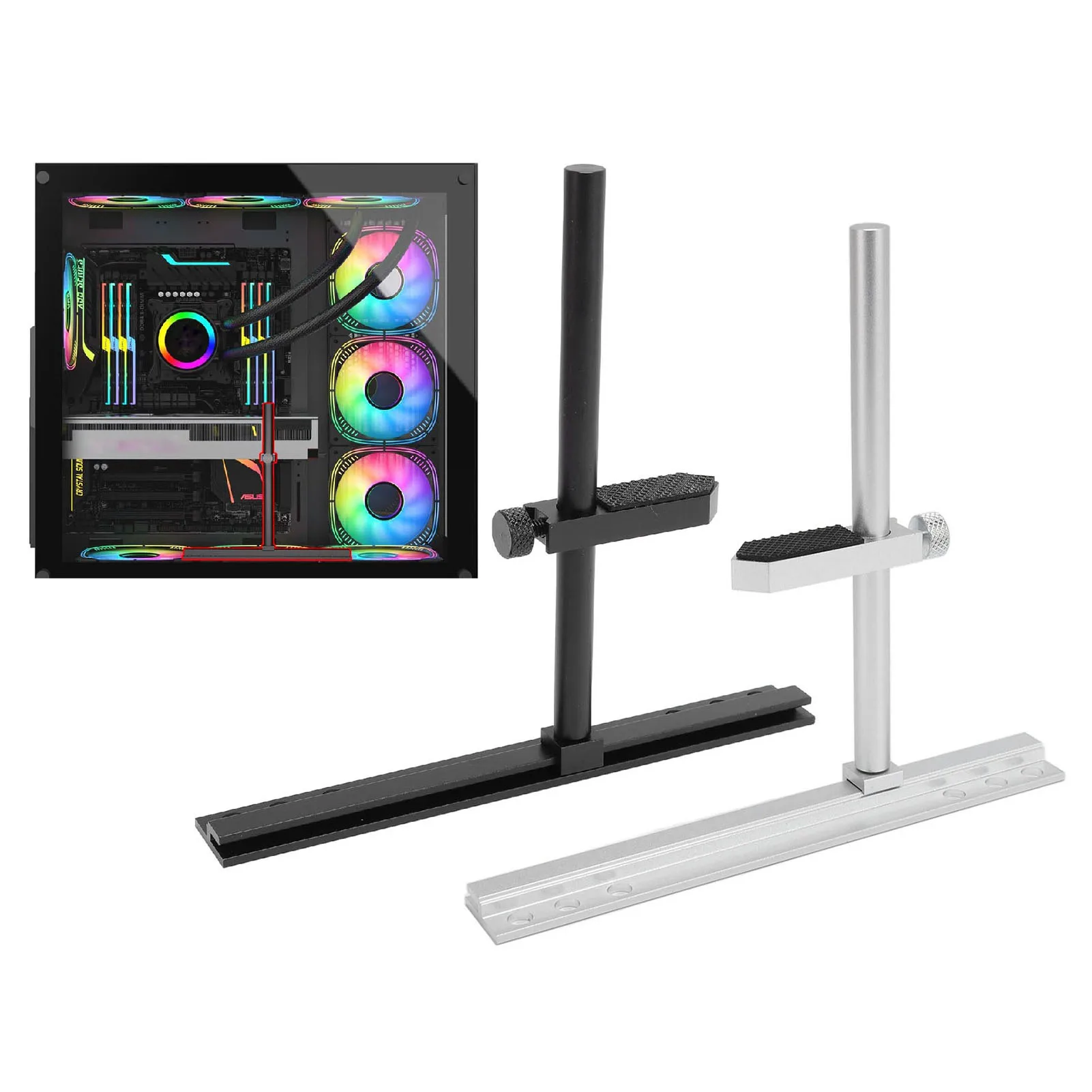 GPU Support Bracket Adjustable Anti Sag Aluminum Alloy GPU Video Card Sag Holder Bracket for 9/12/14cm Fans PC Case Accessory
GPU Support Bracket Adjustable Anti Sag Aluminum Alloy GPU Video Card Sag Holder Bracket for 9/12/14cm Fans PC Case Accessory