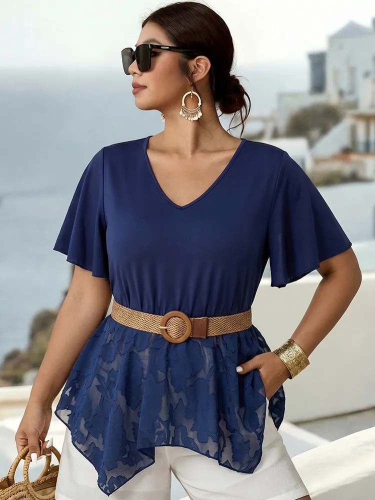 Women's Plus Size XL-4XL Casual Short Sleeve Lace T-shirt Big Size 3XL Solid Color Irregular Top Women Clothing Oversized Summer
Women's Plus Size XL-4XL Casual Short Sleeve Lace T-shirt Big Size 3XL Solid Color Irregular Top Women Clothing Oversized Summer