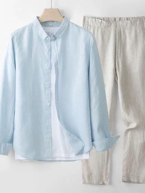 Spring New Men's Cotton Linen Long Sleeve Shirt Casual Pants Two Piece Set Breathable Middle Youth Clothing Comfortable Fit
Spring New Men's Cotton Linen Long Sleeve Shirt Casual Pants Two Piece Set Breathable Middle Youth Clothing Comfortable Fit