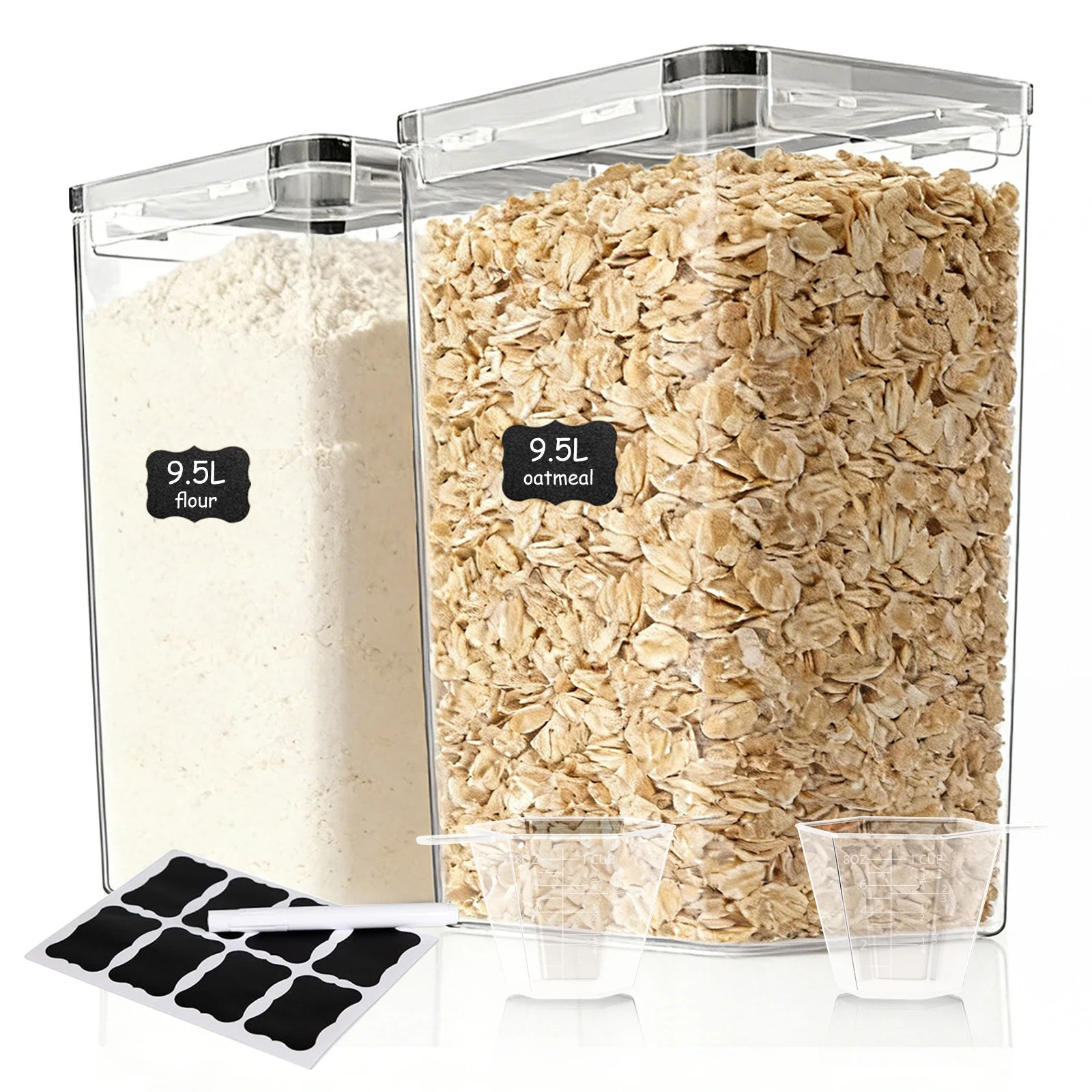 2 шт., 9,5 л/8,5 л, контейнеры для хранения, герметичные канистры для хранения продуктов, мучное зерно с мерными стаканами емкостью 250 мл и крышками для кухни
2 шт., 9,5 л/8,5 л, контейнеры для хранения, герметичные канистры для хранения продуктов, мучное зерно с мерными стаканами емкостью 250 мл и крышками для кухни