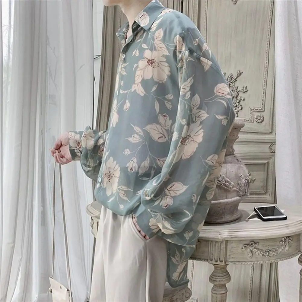 Thin Mesh Shirt Printed Loose Men's Cardigan with Turn-down Collar Stylish Mid Length Top for Fall Spring Seasons Lapel Collar
Thin Mesh Shirt Printed Loose Men's Cardigan with Turn-down Collar Stylish Mid Length Top for Fall Spring Seasons Lapel Collar