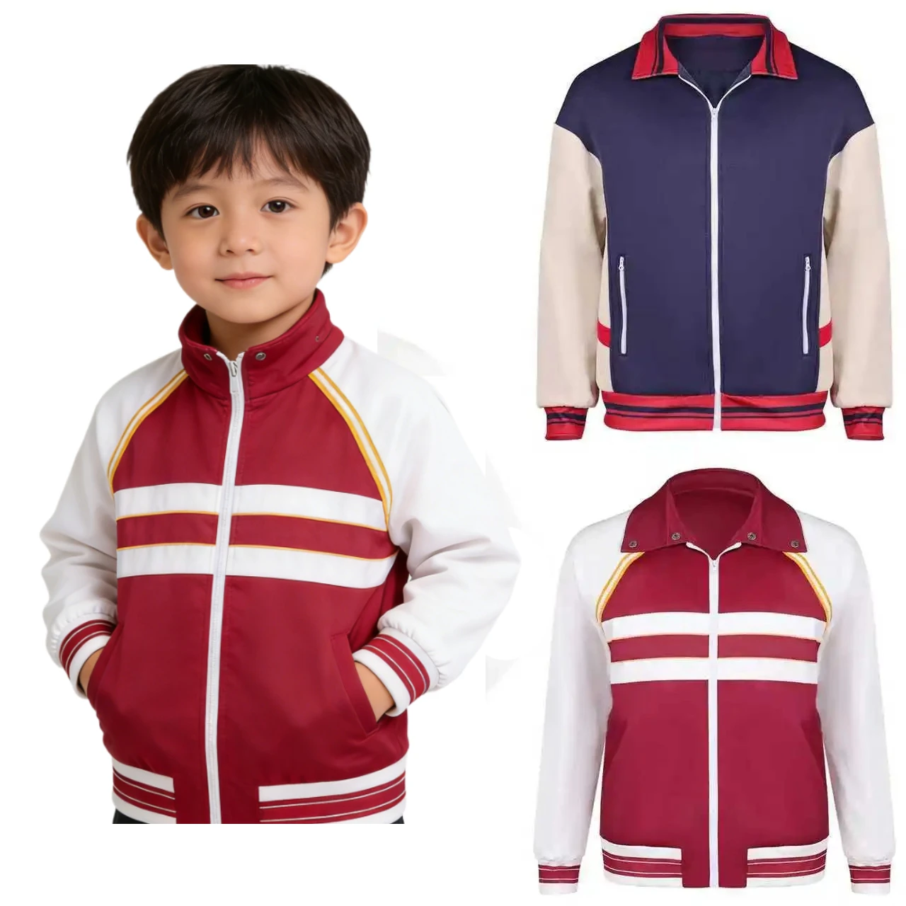 Movie Weird things Costume Lucas Sinclair Red White Jacket Will Byers Blue Coat Performance Clothing for Adult Men Boys
Movie Weird things Costume Lucas Sinclair Red White Jacket Will Byers Blue Coat Performance Clothing for Adult Men Boys
