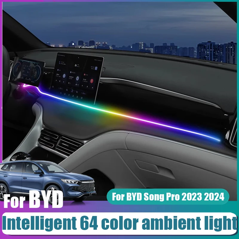 Для BYD Song Pro 2023 2024, интеллектуальный 64-цветный окружающий свет, атмосферное освещение на центральной консоли, модификация интерьера 
Для BYD Song Pro 2023 2024, интеллектуальный 64-цветный окружающий свет, атмосферное освещение на центральной консоли, модификация интерьера