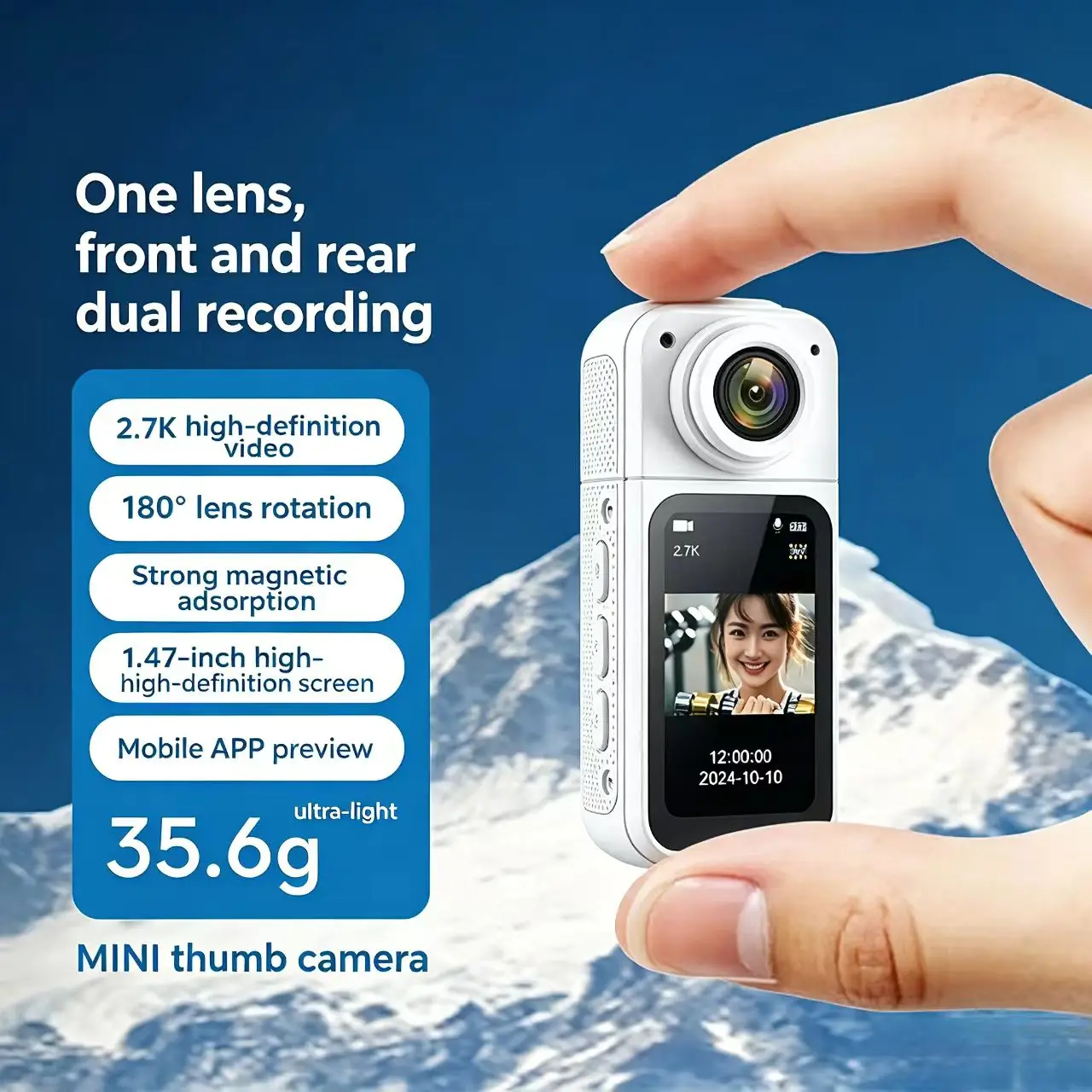 S70 Thumb Camera 180° Rotate WIFI Sport DV Cycling Recorder Action Camera 2.7K/1080P Magnetic Attraction for Outdoor Camera
S70 Thumb Camera 180° Rotate WIFI Sport DV Cycling Recorder Action Camera 2.7K/1080P Magnetic Attraction for Outdoor Camera