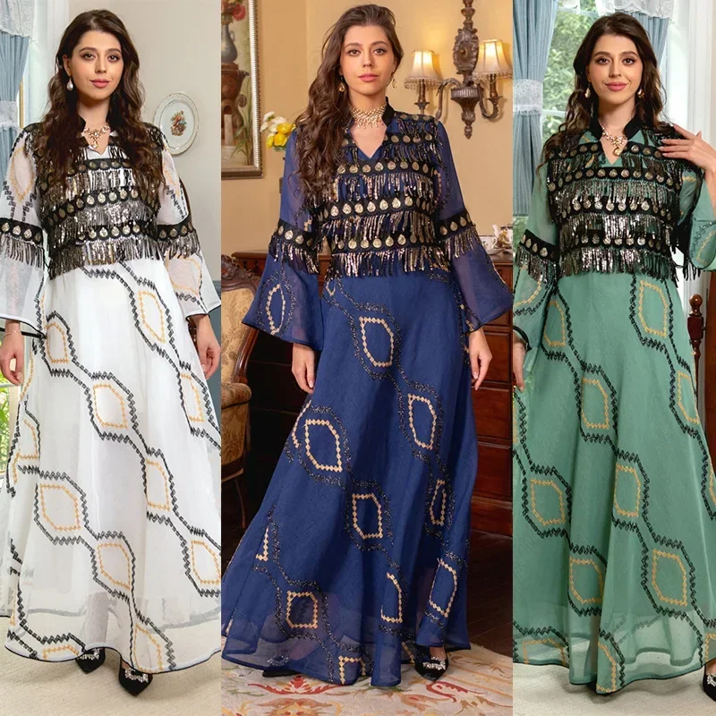 Eid Tassel Sequins Embroidery Maxi Dress Women Ramadan Abaya Muslim Dubai Kaftan Turkey Evening Party Gown Jalabiya Caftan Robe
Eid Tassel Sequins Embroidery Maxi Dress Women Ramadan Abaya Muslim Dubai Kaftan Turkey Evening Party Gown Jalabiya Caftan Robe