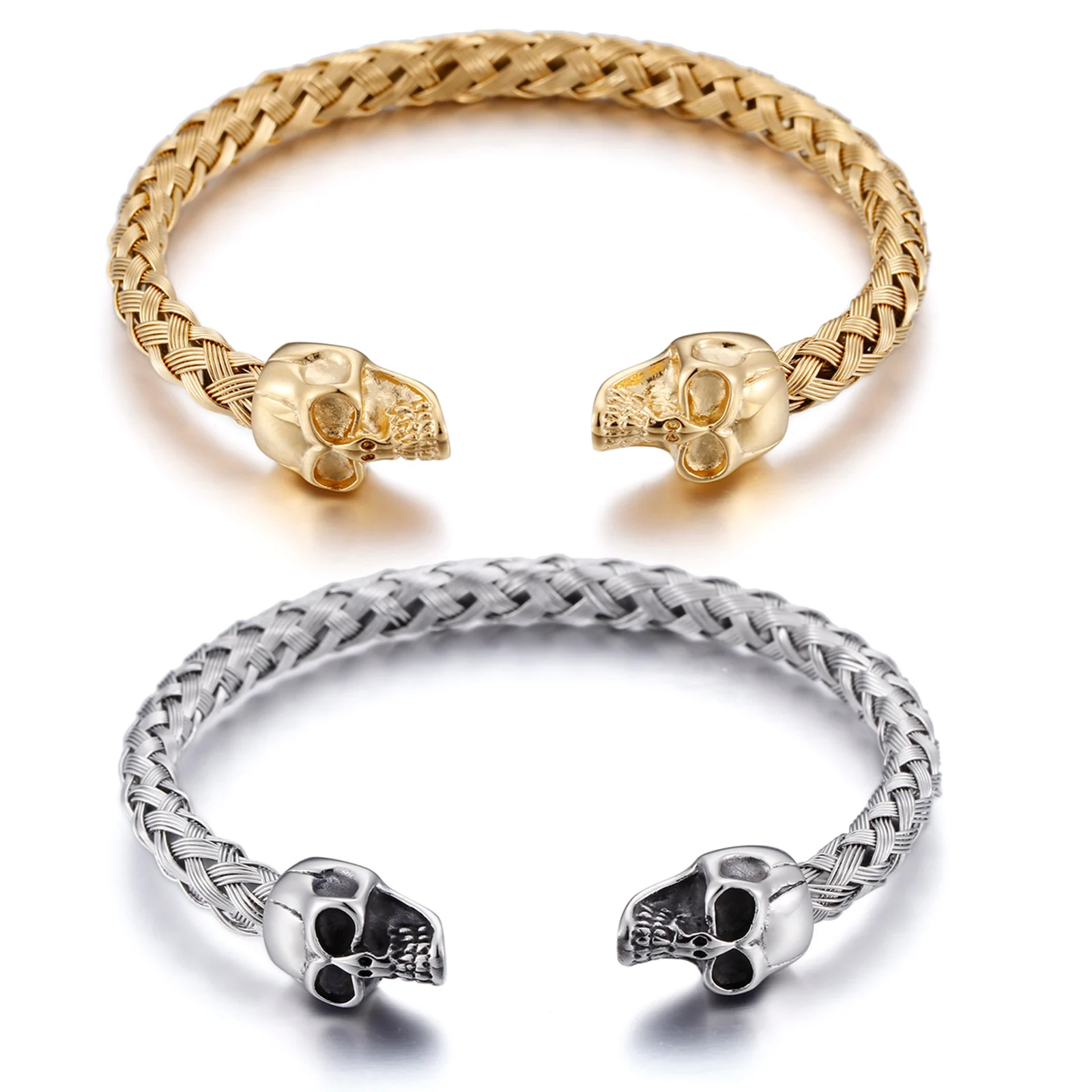 Double Skull Head Braid Bangle Men 316L Stainless Steel Jewelry Silver Gold Color
Double Skull Head Braid Bangle Men 316L Stainless Steel Jewelry Silver Gold Color