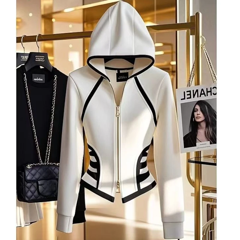 French White Cardigans Hooded Sweatshirt Women Jacket Waist Korean Casual Long Sleeves Office Lady High End Crop Top Zipper Coat
French White Cardigans Hooded Sweatshirt Women Jacket Waist Korean Casual Long Sleeves Office Lady High End Crop Top Zipper Coat