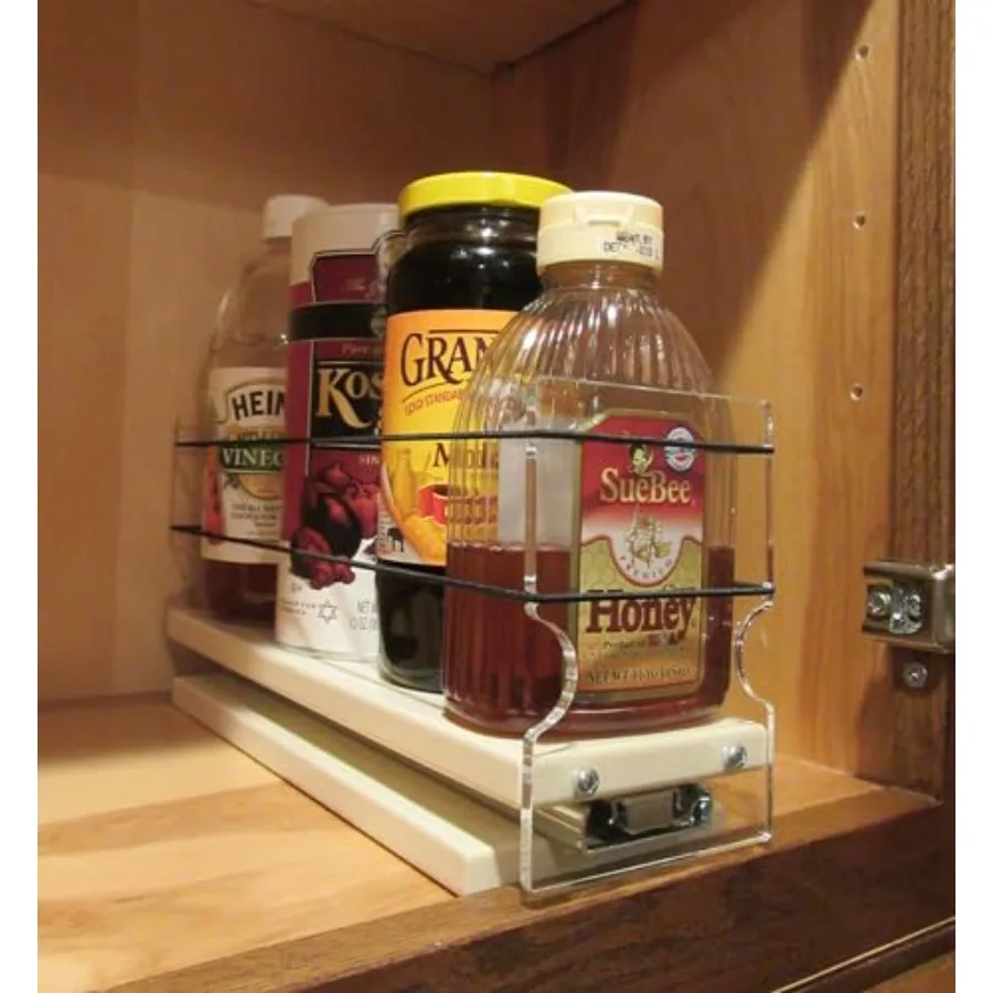 Kitchen pantry organizer: solid maple sliding spice rack drawer, natural wood color, smooth pull-out shelf with durable constru
Kitchen pantry organizer: solid maple sliding spice rack drawer, natural wood color, smooth pull-out shelf with durable constru