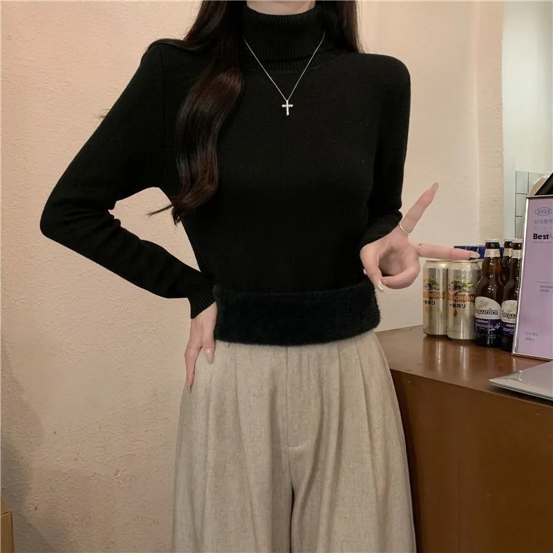 Thickened Fleece Long Sleeve Women's Base Shirt Autumn Winter Warm Slim Fit Color Casual Knitted Sweater Top
Thickened Fleece Long Sleeve Women's Base Shirt Autumn Winter Warm Slim Fit Color Casual Knitted Sweater Top