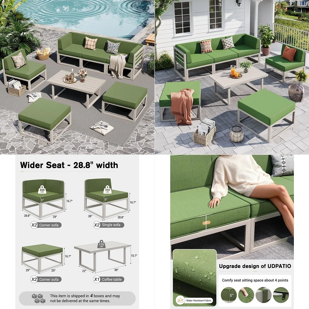 Aluminum Patio Furniture Set, Modular Oversized Outdoor Sectional of Olefin 5 inch Thick Cushion, Coffee Table and Waterproof C
Aluminum Patio Furniture Set, Modular Oversized Outdoor Sectional of Olefin 5 inch Thick Cushion, Coffee Table and Waterproof C