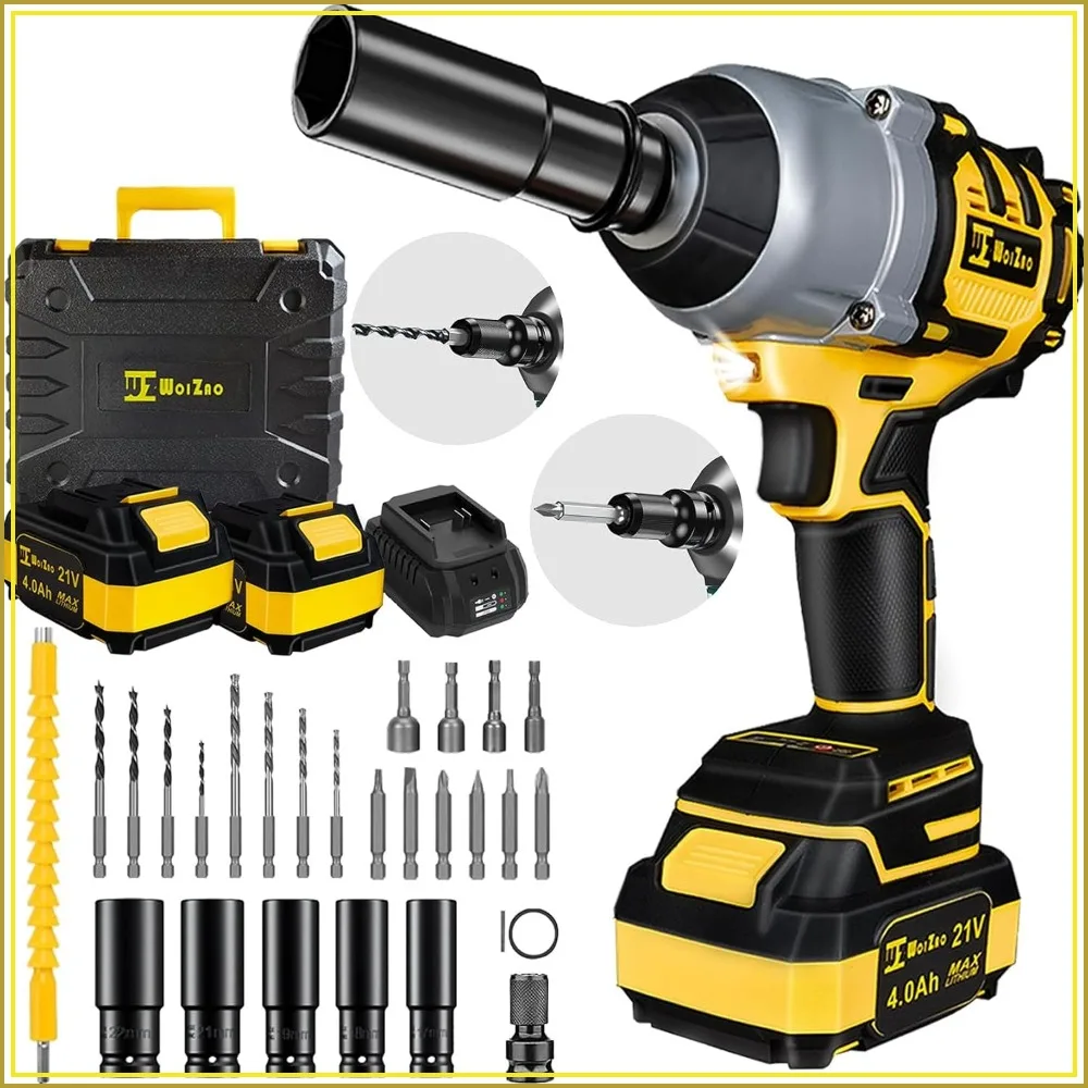 1/2" Cordless Impact Wrench, 650Ft-lbs Brushless, 3000RPM, 2x4.0Ah Battery, 5 Sockets, 8 Drill Bits, 6 Screws for Auto Repair
1/2" Cordless Impact Wrench, 650Ft-lbs Brushless, 3000RPM, 2x4.0Ah Battery, 5 Sockets, 8 Drill Bits, 6 Screws for Auto Repair