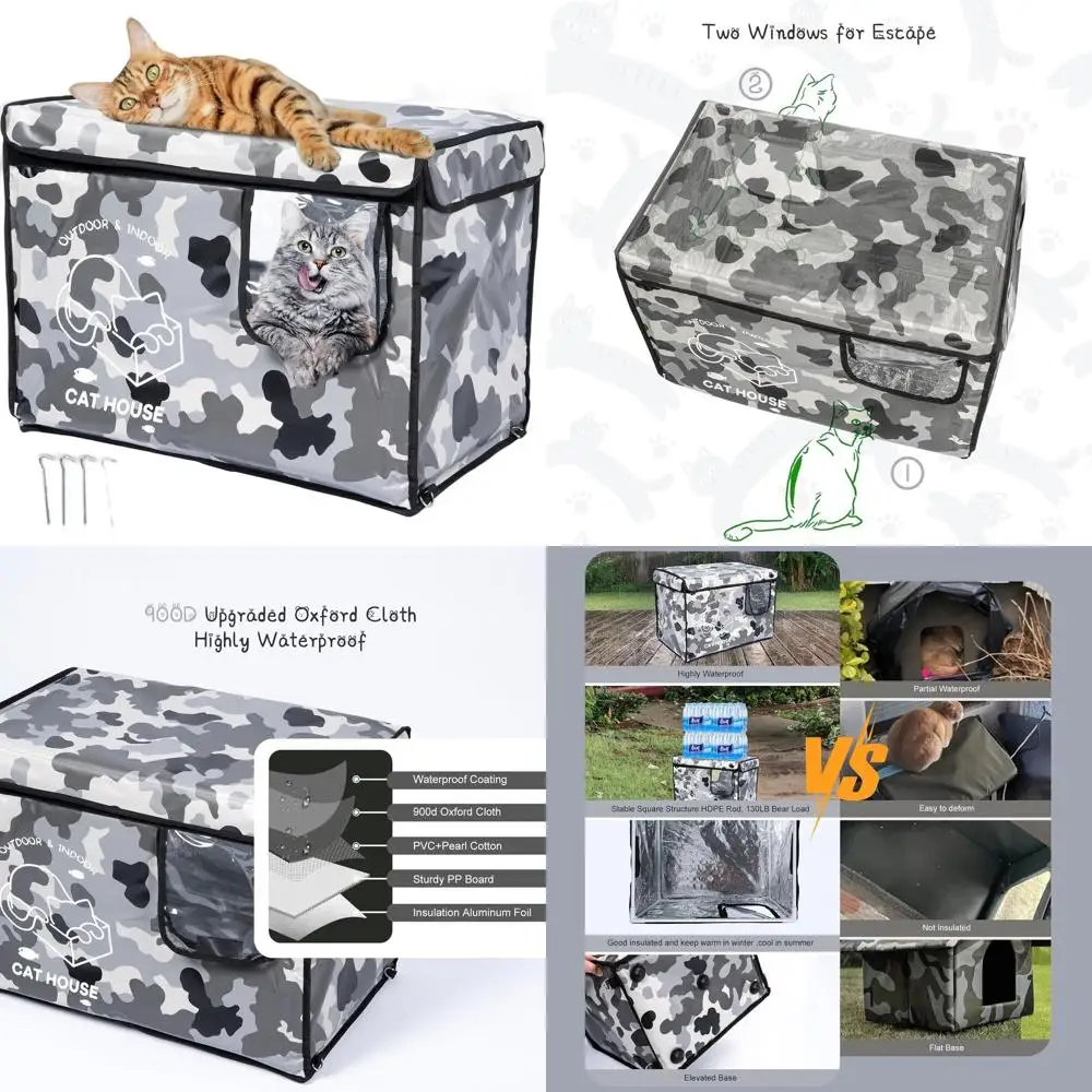 Camouflage Oxford Cloth Outdoor Cat Shelter - Insulated, Waterproof, Dual Exit Doors for Feral Cats
Camouflage Oxford Cloth Outdoor Cat Shelter - Insulated, Waterproof, Dual Exit Doors for Feral Cats