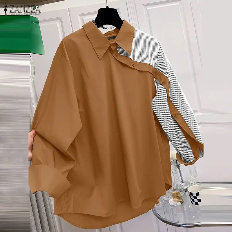 ZANZEA 2025 Autumn Striped Patchwork Blouse Office Women Shirt Elegant Lapel Long Sleeve Work Tops Irregualr Buttons Down Blusas
ZANZEA 2025 Autumn Striped Patchwork Blouse Office Women Shirt Elegant Lapel Long Sleeve Work Tops Irregualr Buttons Down Blusas