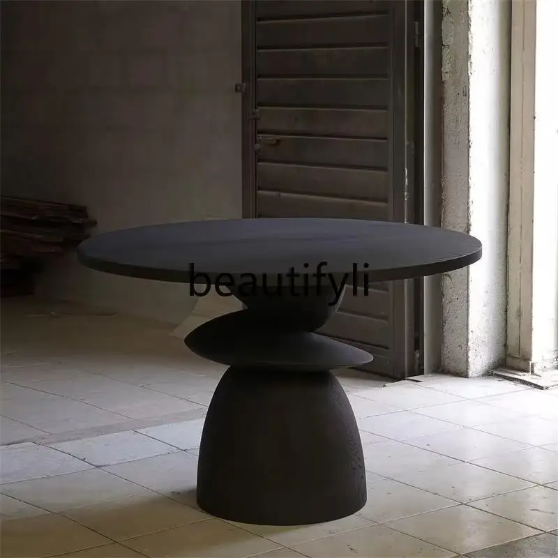 Medieval round solid wood dining table Modern simple ash wood, dining table Black table Household
Medieval round solid wood dining table Modern simple ash wood, dining table Black table Household