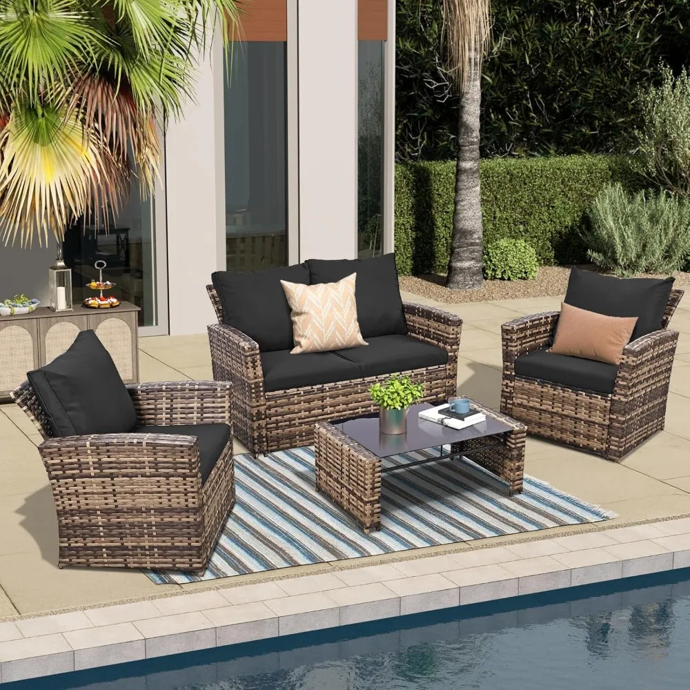 4 Piece Outdoor Patio Furniture Set,Wicker Conversation Sets Outdoor Sectional Sofa Couch with Cushions & Coffee Table for
4 Piece Outdoor Patio Furniture Set,Wicker Conversation Sets Outdoor Sectional Sofa Couch with Cushions & Coffee Table for