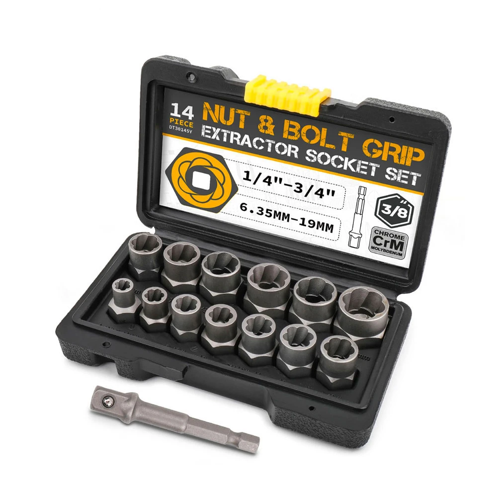 Impact Bolt Nut Remover Set 14 Pieces Bolt Extractor Tool Set Cr-Mo Steel
Impact Bolt Nut Remover Set 14 Pieces Bolt Extractor Tool Set Cr-Mo Steel